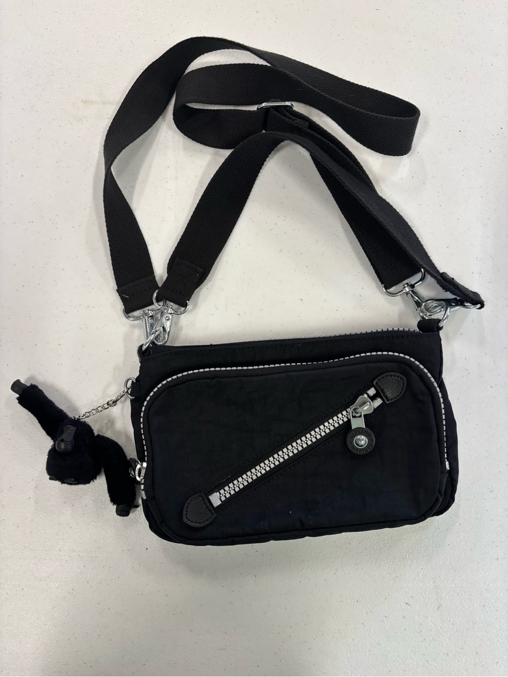 Black Crossbody Shoulder Bag with Zipper Accent